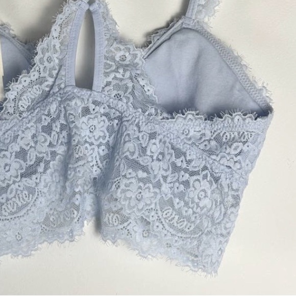 Aerie Eyelash Lace Racerback Bralette Size Small NEW Baby Blue Longline - Picture 7 of 8